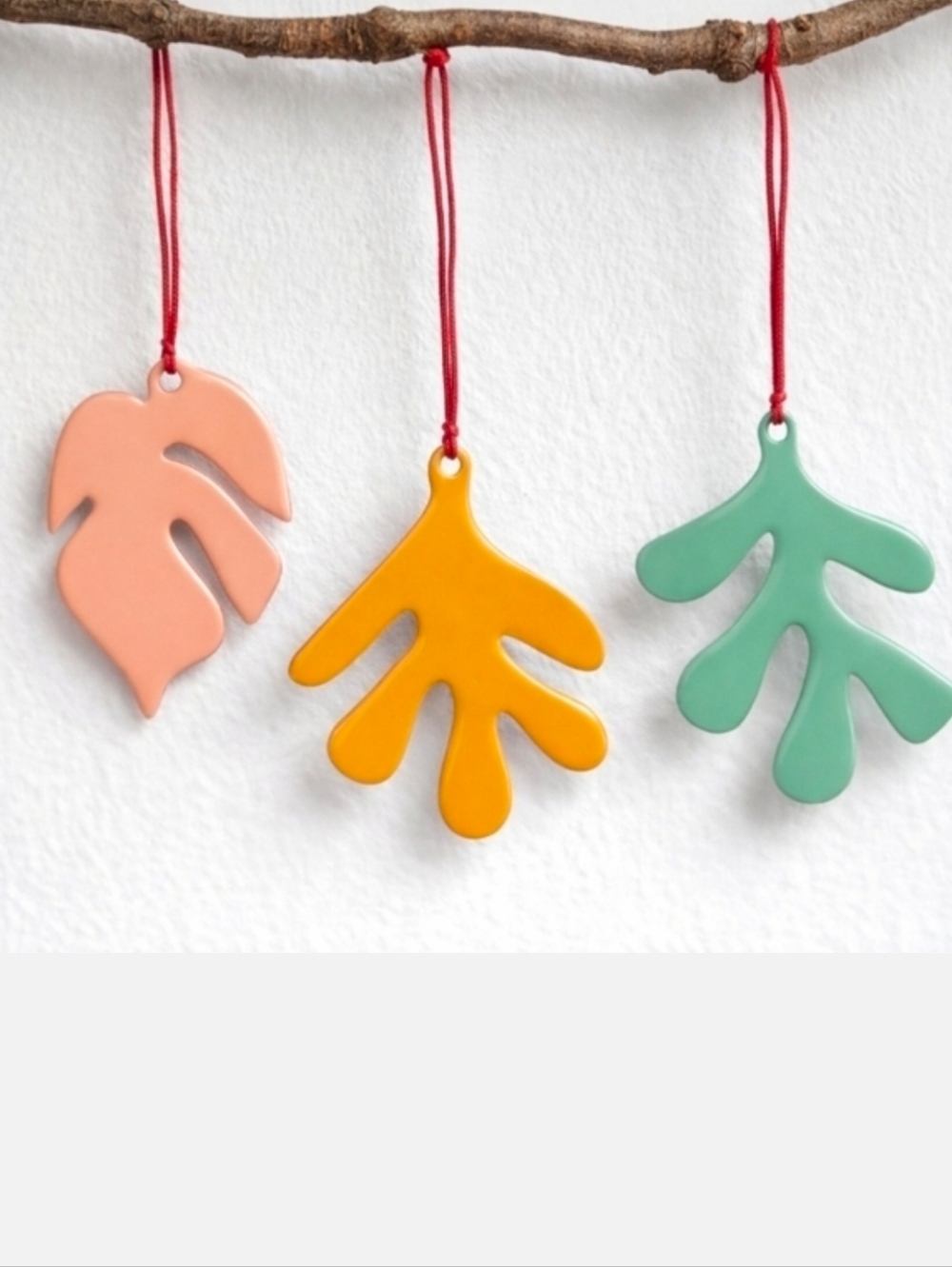 Noonday Collection Metal Enamel Leaf Tropical Boho Artisan Ornaments Set of 3